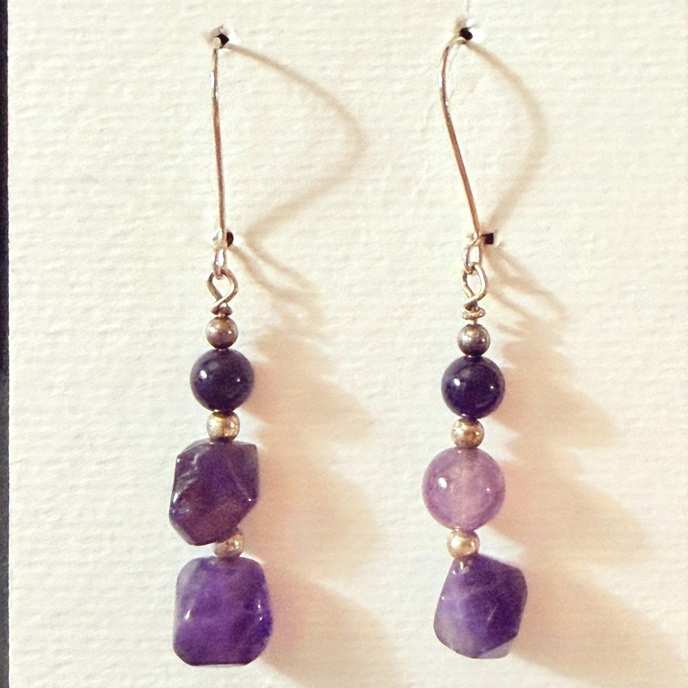 Amethyst Stone‎ Drop Earrings Stephanie Aune Handmade Purple Boho kidney J3027